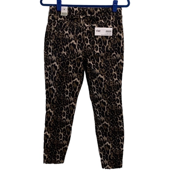 YMI Jeans Distressed Leopard Print Medium Jogger Jean High Rise Pockets New - Picture 2 of 14